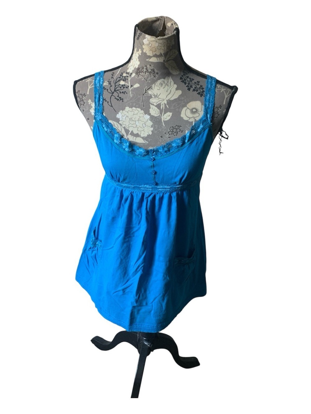 Y2K Blue Babydoll Lace-Trim Scoop Neck Tank
